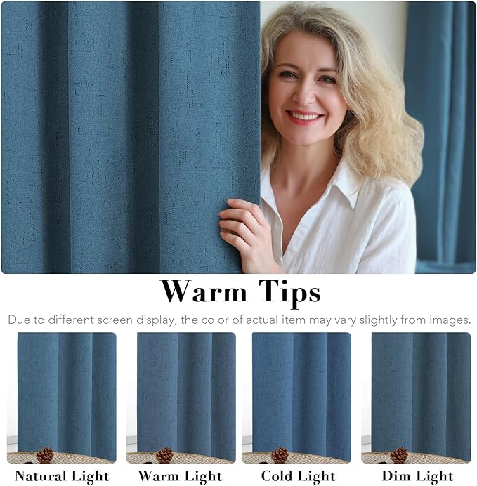 H.VERSAILTEX 100% Blackout Curtains for Bedroom Thermal Insulated Linen Textured Curtains Heat and Full Light Blocking Drapes Living Room Curtains 2 Panel Sets, Blue Sapphire, 42x84 Inch