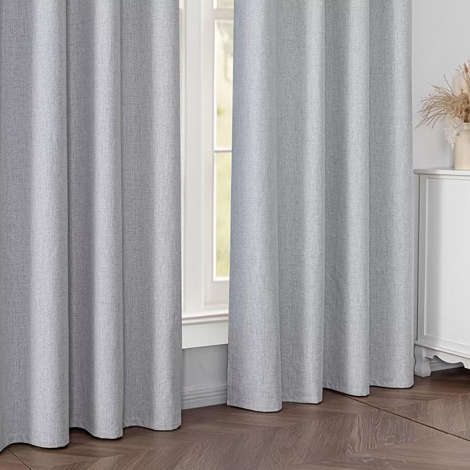 100% Blackout Curtains 96 Inches Long 2 Panels Set, Black Out Curtains for Living Room, Greyish White Thermal Insulated Grommet Drapes Bedroom Luxury Decor(52W × 96L inch, Greyish White)