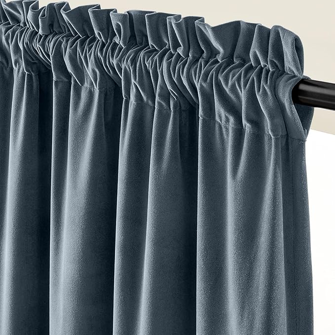 Lazzzy Velvet Blackout Curtains Thermal Insulated Room Window Drapes Super Soft Luxury Curtains for Living Room Bedroom Rod Pocket 2 Panels, Dark Slate, 52" W x 120" L