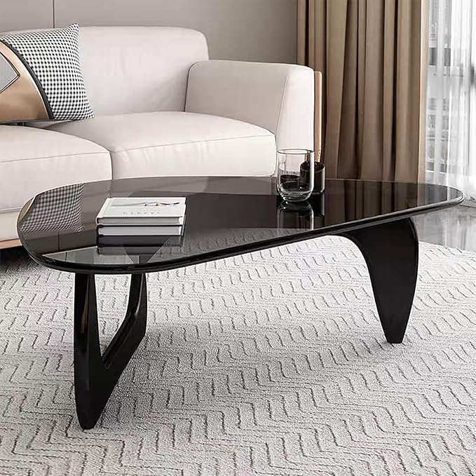 Glass Coffee Table, Mid Century Modern Coffee Table, Coffee Table for Living Room Center Table Suitable for Bedroom Living Room Reception Office Tables (Black/Grey, Large)