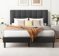 Amada Full Platform Bed Frame with 12 Thickened Legs & Adjustable Fabric Upholstered Headboard, Solid Wooden Support 1300 Lbs Weight Capacity, No Box Spring Needed/Easy Assembly/Underbed Storage