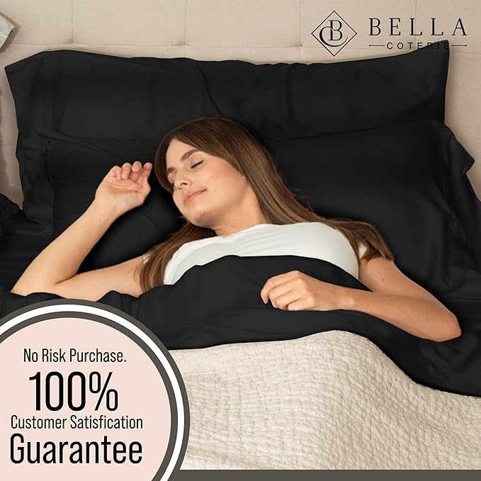 Bella Coterie 6 Piece Luxury Bamboo Viscose King Size Sheet Set | 100% Organically Grown | Cooling for Hot Sleepers | 18" Deep Pocket | Soft & Hypoallergenic | 4 Pillowcases [Black]