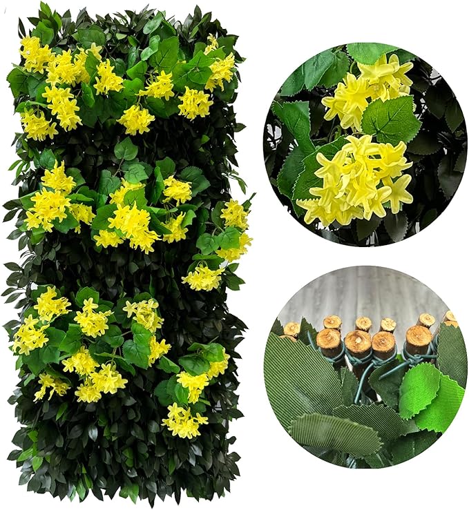 GLANT Expandable Fence Privacy Screen for Balcony Patio Outdoor,Decorative Faux Ivy Fencing Panel,Artificial Hedges (Single Sided Leaves) (1, Branches -Yellow Muxiang)
