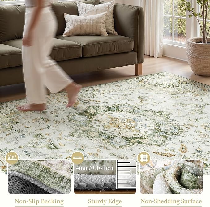PADOOR 6FT Round Rug,Rugs for Living Room,Soft Green Circle Rug,Machine Washable Rugs for Bedroom,Non Slip Carpet,Rug for Dining Room Living Room Bedside Office