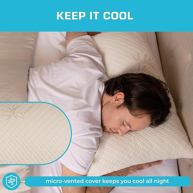 Xtreme Comforts 2-Pack Memory Foam Pillows Made in The USA - King Size, Slim Cooling Pillow for Sleeping on Side, Back & Stomach - Firm and Soft Bed Pillows