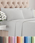 King 6 Piece Sheet Set - Cooling, Comfy & Breathable - Hotel Luxury Bedding, Includes Fitted Sheet for Women, Men, Kids & Teens - 1 Flat, 1 Fitted Sheet, 4 Pillowcases w/Deep Pockets - Grey Stripes