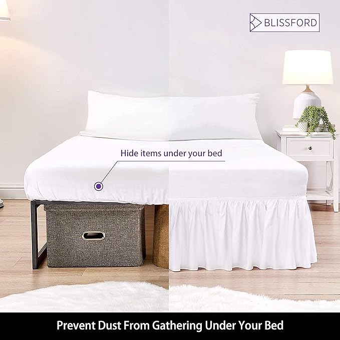 BLISSFORD White Bed Skirt Twin Size 18 inch Drop - with Split Corners - Cotton Blend Ruffle Bed Skirt, Dust Ruffle with Platform White Twin Bedskirt, Machine Washable
