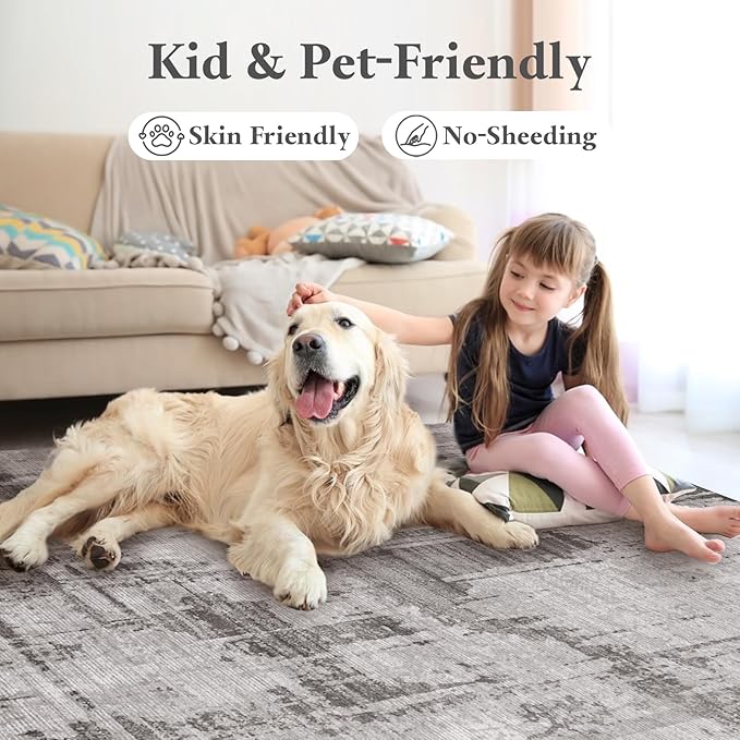 Machine Washable Area Rugs 5x7, Modern Abstract Soft Rugs for Living Room Neutral Large Carpet for Bedroom Floor Non Slip Rug Under Dining Table Bed Grey Home Office | Grey
