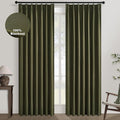 Topfinel Olive Green Linen Blackout Curtains 96 Inches Long, 100% Blackout Pinch Pleated Dark Green Boho Soundproof Track Back Tab Drapes with Hooks Rings for Living Room Bedroom Sliding Door