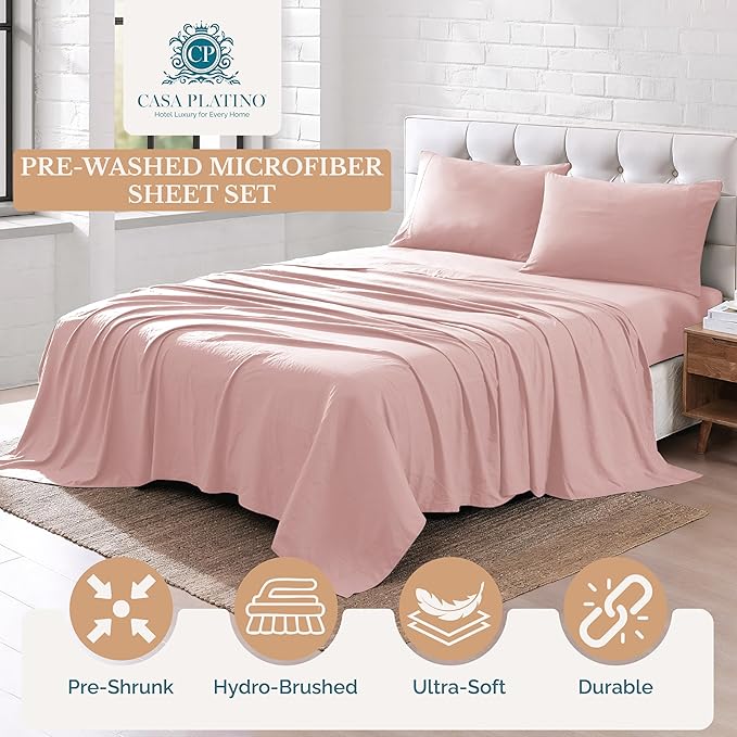 Casa Platino Queen Sheet Set, 4 Piece Pre-Washed Bed Sheets for Queen Size Bed, Ultra Soft Brushed Microfiber Sheets, Deep Pocket up to 15", Hotel Luxury Bedding, Fade Resistant & Cozy – Sepia Rose