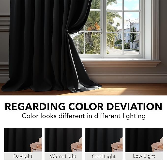 Deconovo Blackout Curtains, Thermal Insulated, W38 x L45 2 Panels, Back Tab, Machine Washable, Room-Darkening Drapes for Bedroom/Living Room Black