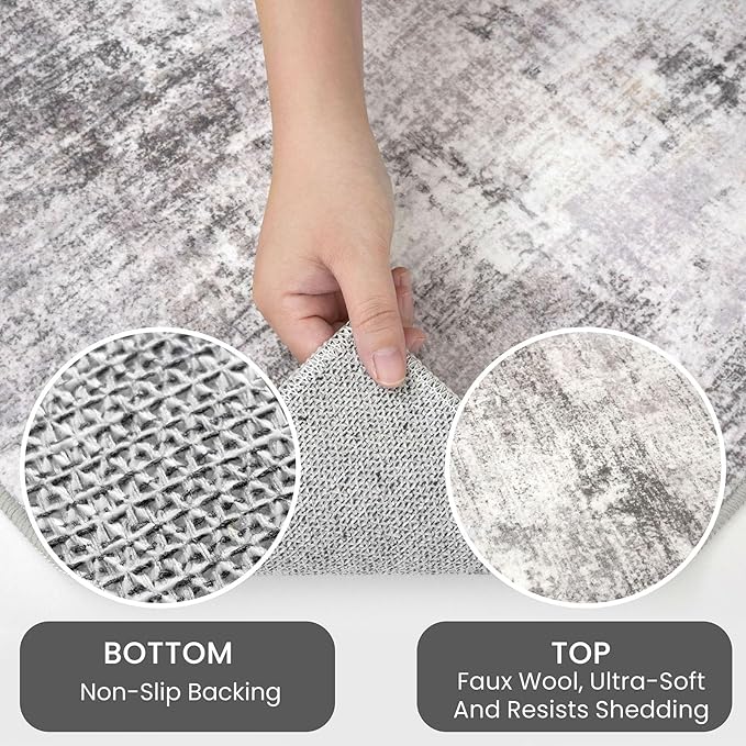 IOHOUZE Abstract Area Rugs and Runners Sets 2x3 and 2x6 Ft, Washable Entryway Rug and Runner Set, Non Slip Kitchen Rug Set, Printed Faux Wool Modern Floor Carpet for Hall Kitchen Entrance, Grey Beige