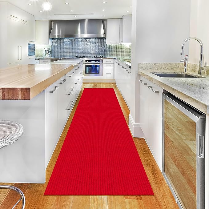 Ottomanson 2'7" x 20' Hallway Runner with Scraper Pile Extra Durable Non-Slip Rug Mat for Indoor & Outdoor Use - Ideal for Kitchen, Entryway, Patio & Garage - High-Traffic Carpet, Red