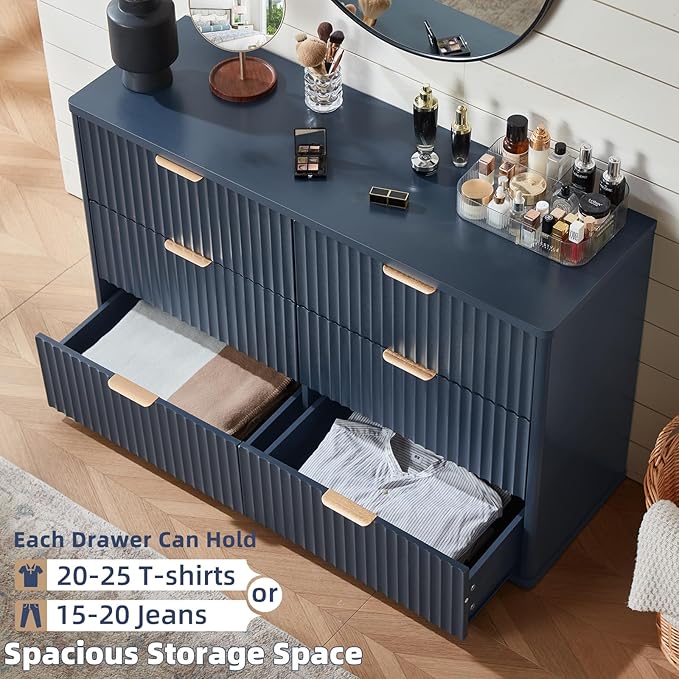 LEYAOYAO Fluted 5 Drawers Dresser Set of 2, 41" Tall Modern Chest of Drawers with Metal Handle, Curved Profile Dresser TV Stand, Wooden Drawer Organizer for Bedroom, Living Room, Hallway, Lightgrey