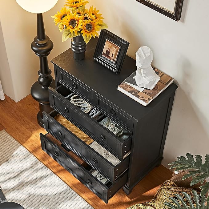 Farmhouse 5 Drawer Dresser for Bedroom Set of 2, 33.2" Tall Small Dressers & Chest of Drawers, Rustic Wood Dresser with Metal Handle, Storage Organizer Closet for Living Room, Hallway,Entryway