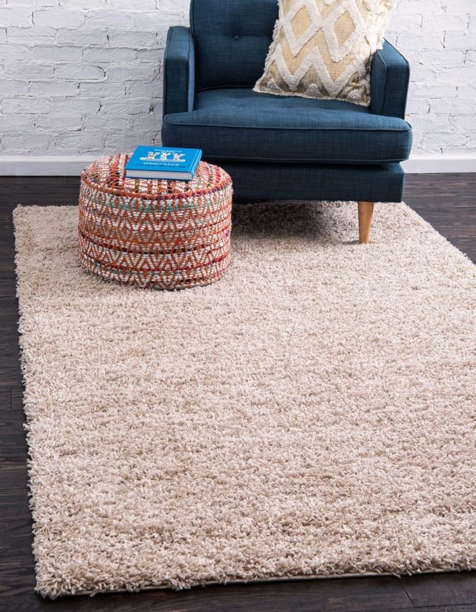 Unique Loom Solid Shag Collection Area Rug (4' 1" x 6' 1" Rectangle, Taupe)