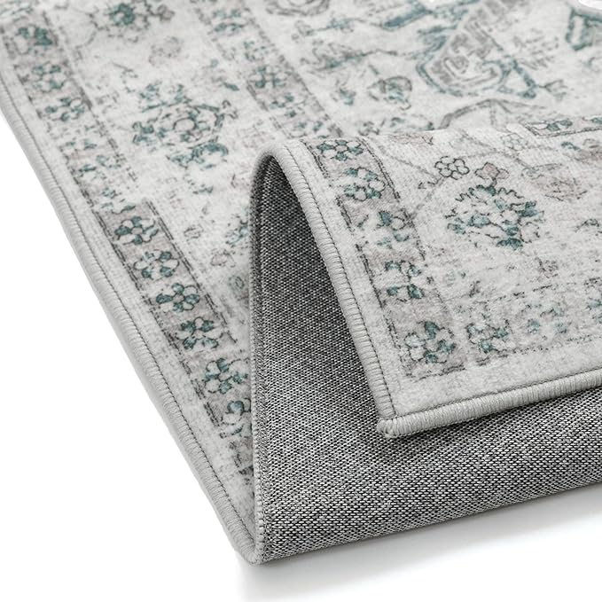 Blue 3x5 Entryway Rug Vintage Area Carpet Indoor Office Washable Door Mat Entrance Small Low Pile Traditional Distressed Retro Accent Throw Rug Non Slip Kitchen Bathroom