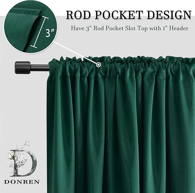 DONREN Emerald Green Room Darkening Curtain Panels 84 Inches Long, Heat Block Out and Keep Warm Drapes Window Treatment Drapes for Doorway Entryway Patio (60" Width,2 Panels)