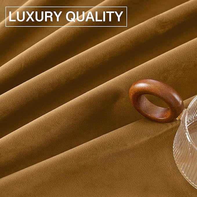 StangH Gold Brown Velvet Curtains for Bedroom, Autumn Curtains Blackout Room Darkening Thermal Insulated Window Drapes for Living Room/Office/Apartment/Bathroom, W52 x L84, 2 Panels