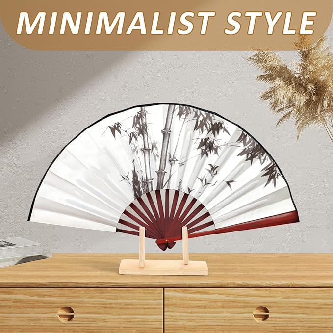 VOSAREA Bamboo Japanese Folding Fan Stand Holder Handheld Fan Display Stand Hand Fan Storage Rack Display Base (Beige)