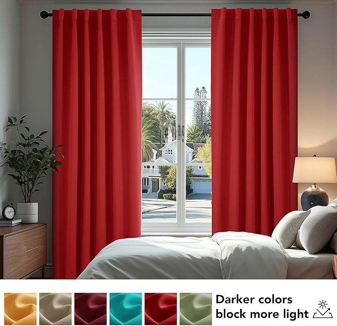 Deconovo Christmas Blackout Curtains, Thermal Insulated, W42 x L84 2 Panels, Back Tab, Machine Washable, Room-Darkening Drapes for Bedroom/Living Room Red