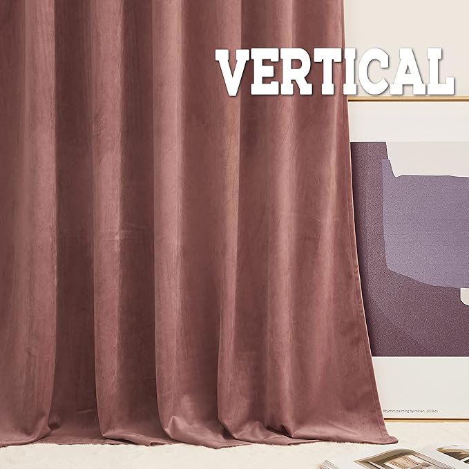 RYB HOME Mauve Velvet Curtains for Living Room, Privacy Small Window Treatment Back Tab Room Darkening Noise Dampening Curtains & Drapes for Kitchen Home Theater, W52 x L108, 2 Pieces