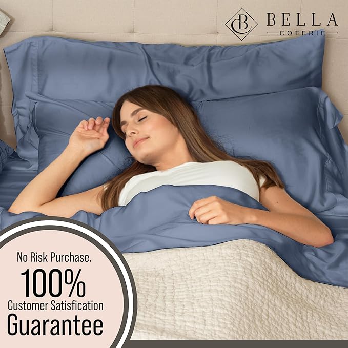 Bella Coterie Luxury Bamboo Viscose Twin Size Sheet Set | 100% Organically Grown | Ultra Soft | Cooling for Hot Sleepers | 18" Deep Pocket [Slate Blue]