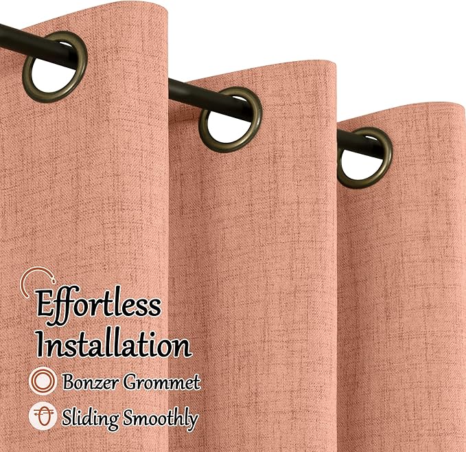 Linen Blackout Curtains for Bedroom Narrow Window, 38 Inch Wide Thermal Insulated Light Blocking Privacy Small Curtains for Basement Fall Living Room, 38x63 Inch 2 Panels, Terracotta