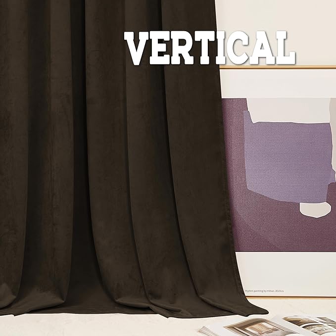 RYB HOME Brown Velvet Curtains 96 inches, Back Tab Soft Fabric Room Darkening Thermal Insulated Luxurious Home Decor Curtains for Living Room Bedroom, W 52" x L 96", 2 Panels Set