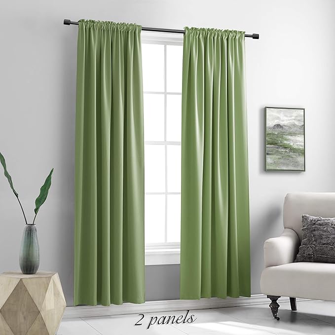 DONREN 2 Panels 60 Inches Wide Blackout Curtain Panels for Bedroom - Room Darkening Thermal Insulated Drapes with Rod Pocket (Sage Green,60 Width by 84 Inch)