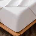 MooMee Fitted Bottom Sheet Only 100% Washed Cotton Linen Like Textured Breathable Durable Soft Comfy Deep Pocket Fits Mattress up to 17" (Bright White, California King)