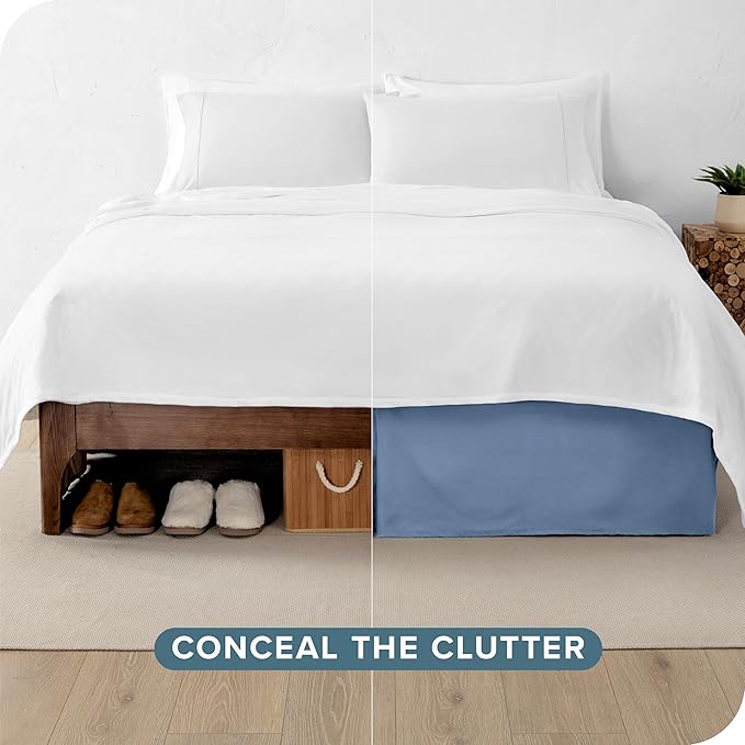 Bare Home King Bed Skirt - 15-Inch Tailored Drop Easy Fit - Bed Skirt for Beds - Center & Corner Pleats (King, Coronet Blue)