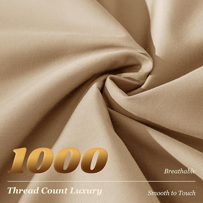 LBRO2M 1000 Thread Count 100% Egyptian Cotton Sheets Set California King Size, 4 Piece Sets Bed Sheet Deep Pocket Sheet Set 16" Soft Comfortable All Season (Clifornia King, Cream)