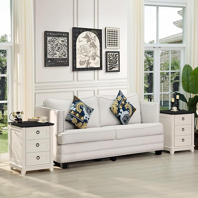 Bedroom Dresser and Nightstand Sets 4 Piece, Farmhouse 6 Drawers Dresser & 40.5" Tall Chest of Drawers, 18" Nightstands Set of 2, 54" Wide Furniture Dressers for Bedroom, Living Room, White