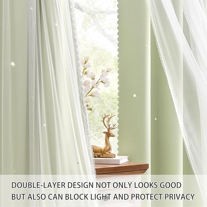 XiDi Green Curtains for Bedroom, Girls Room Blackout Curtains, Kids Room Darkening Curtains, Light Green Decor, 1 Panel Sage Green/52/63/1