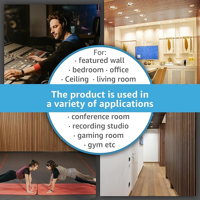 Art3d 4pcs-107 x 8in Slat Acoustic Panel for Wall and Ceiling, 3D Fluted Sound Absorbing Panel with Wood Finish, Walnut