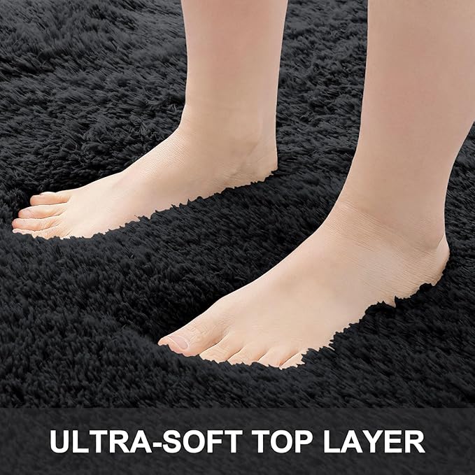 OLANLY 6x9 Machine Washable Large Area Rugs for Living Room, Bedroom, Soft Fluffy Shaggy Bedside Rug, Indoor Floor Carpet for Kids Girls and Boys, Dorms, Nursery, Home Decor Aesthetic, Black