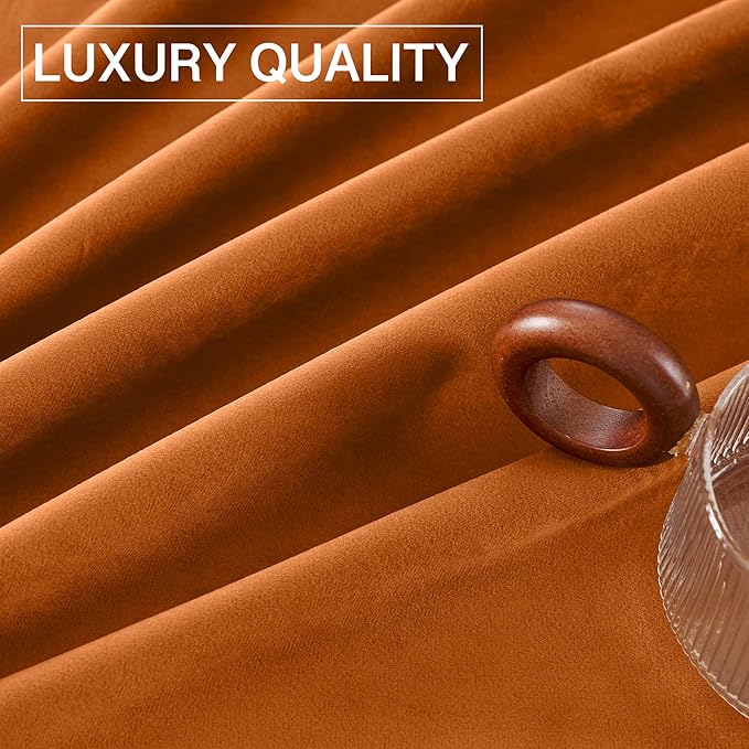 StangH Pumpkin Orange Curtains Velvet 96 inches for Living Room, Elegant Retro Home Decoration Thermal Insulated Light Blocking Sliding Door Curtains for Dining Room, W52 x L96, 2 Panels