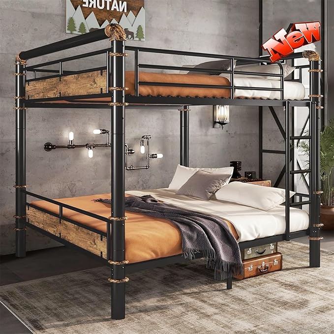 Higher Quality & Stronger Heavy Duty Metal Bunk Bed Frame Queen Over Queen Size for Adults Teens, Thickened More Stable Steel Bunkbed (Queen Over Queen)