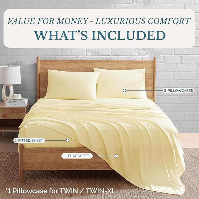 Casa Platino Twin Size Bed Set Pre-Washed, Ultra Soft & Breathable Sheets Twin, 3 Piece Set, Brushed Microfiber Bedding, Deep Pocket, Fits up to 15 inch Mattress– Twin, Vanilla