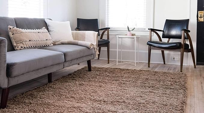 Unique Loom Solid Shag Collection Area Rug (8' x 10' Rectangle, Sandy Brown)
