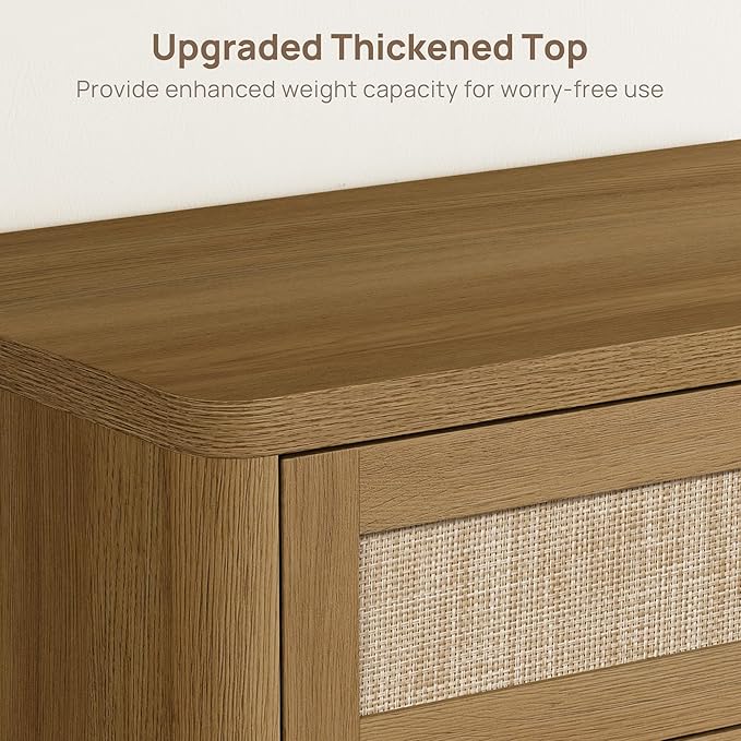 SICOTAS Tall Dresser for Bedroom - Rattan 5 Drawer Dressers Chest of Drawers with Push-to-Open Design, Modern Extra Deep Clothes Dresser with Large Storage for Closet, Living Room, Amber Oak, 3PCS