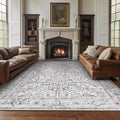 jinchan Lima Living Room Area Rugs 10x12 - Low Pile Washable Stain Resistant Vintage Large Boho Rug Ultra-Thin Non Slip Floral Print Distressed Carpet for Bedroom Dining Room Farmhouse (10x12ft, Grey)
