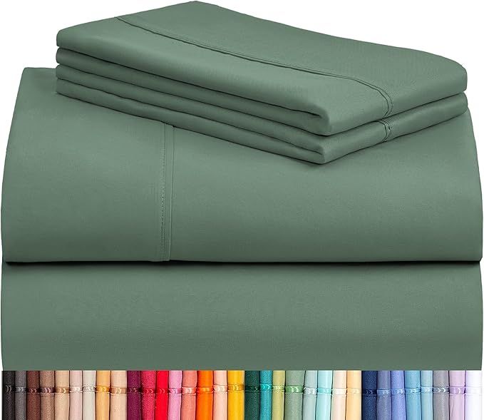 LuxClub 4 PC Full Sheet Set, Deep Pockets Wrinkle Free Cooling Bed Sheets Hotel Bedding for Women, Men, Kids & Teens, Includes 1 Fitted Sheet, 1 Flat Sheet and 2 Pillowcases-Soft Tree Moss Green