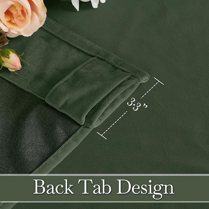 RYB HOME Elegant Green Velvet Curtains 84 inches Long, Light Blocking, Thermal Insulated, Stylish Back Tab Velvet Drapes for Cozy Home Aesthetics, 52" W x L96 L, 2 Panels Set