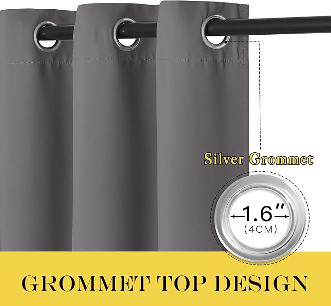 NICETOWN Grey Blackout Patio Sliding Door Curtains 84 inch Length, Grommet Room Divider Thermal Insulated Curtain Drapes for French Door/Living Room (Gray, W100 x L84, 1 Panel)