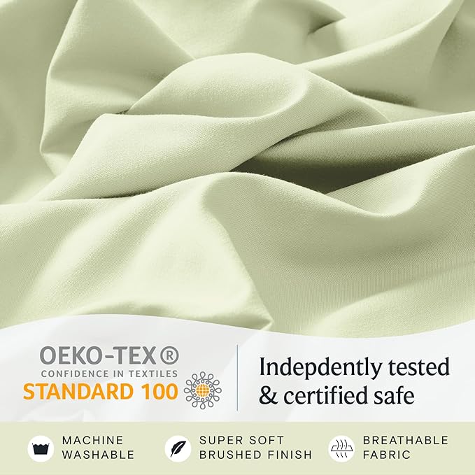 LuxClub 5 PC Sheet Set Bed Sheets Deep Pockets 16" Eco Friendly Wrinkle Free Cooling Machine Washable Hotel Bedding Silky Soft - Sage Green Split King