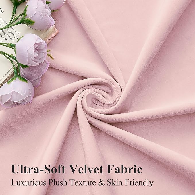 AUSSPVOCT Baby Pink Velvet Curtains for Girls Bedroom, Thermal Insulated Blackout Curtains Luxury Soft Room Darkening Window Drapes for Living Room Nursery, Back Tab Rod Pocket, W52 x L102, 2 Panels
