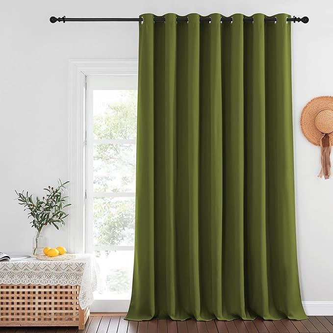 NICETOWN Blackout Patio Curtains 100 x 144 Inches Long for Sliding Door Extral Wide Blackout Curtain Panels Thermal Insulated Room Divider - Grommet Top, 100" W x 144" L, 1 Panel, Olive Green