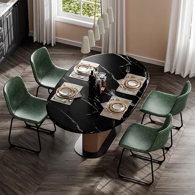 Dining Chairs Set of 2, 18 Inch Modern Armless Dining Chair with Back, Faux Leather Kitchen Dining Room Chair with Metal Legs for Home, Bistro Coffee Shops (Green)